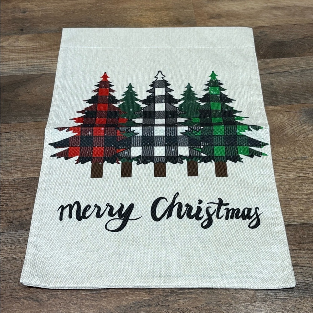 Festive Plaid Christmas Tree Garden Flag- double sided